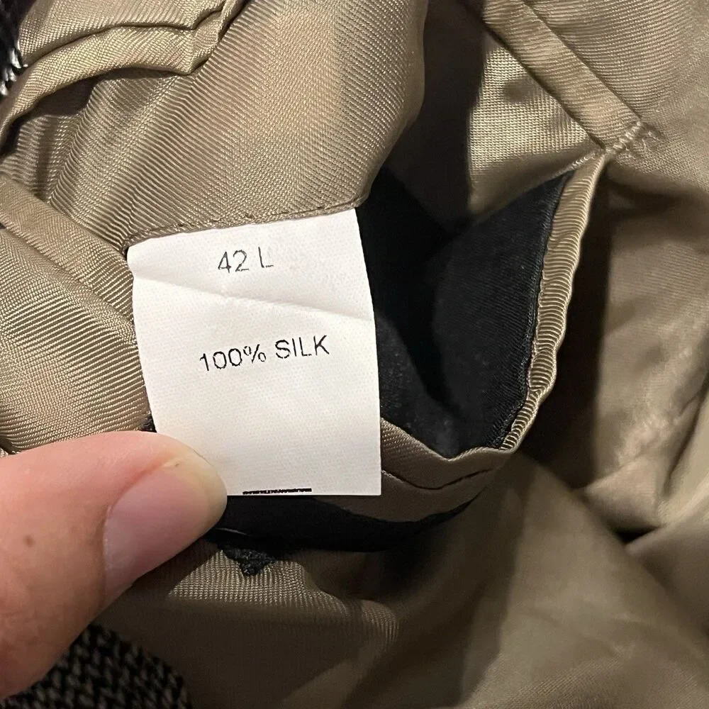 Jos. A. Bank Mens Silver Gray Blazer 42L Herringbone Single Breasted Long Sleeve